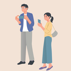 カップル、スマホで撮影しているベクターイラスト
