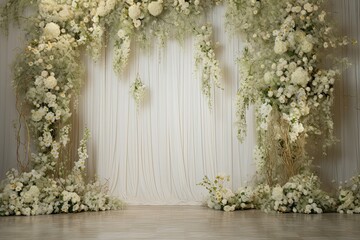 Fototapeta na wymiar wedding backdrop aesthetic flower decoration white yellow indoor minimalist studio background
