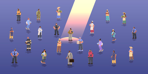 set different occupation people diverse workers of various professions and specialists standing together happy labor day celebration