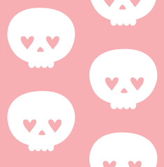 Vector seamless pattern of hand drawn groovy skull isolated on pink background