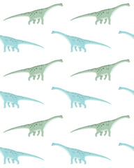Vector seamless pattern of hand drawn flat diplodocus dinosaur isolated on white background