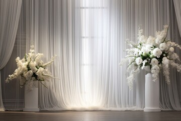 wedding backdrop aesthetic flower decoration white cream indoor minimalist studio background