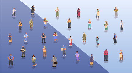 set different occupation people diverse workers of various professions and specialists standing together happy labor day celebration