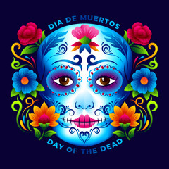 Dia de los muertos Calavera Catrina with mexican folk art floral vector design