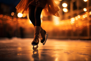 Fototapeta premium Eiskunstlaufzauber: Anmutige Frau zeigt künstlerische Leistung auf dem Eis