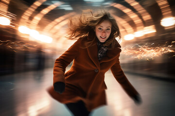 Eiskunstlaufzauber: Anmutige Frau zeigt künstlerische Leistung auf dem Eis