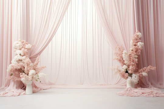 wedding backdrop aesthetic flower decoration light pink indoor minimalist studio background