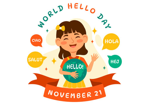 World Hello Day Vector Illustration on November 21 of Speech Bubbles with Different Languages from all over the Country in Kids Cartoon Background