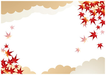 和風和柄おしゃれい秋金色フレーム飾り枠素材もみじ紅葉03