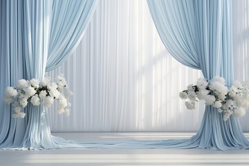 wedding backdrop aesthetic flower decoration light blue cyan indoor minimalist studio background