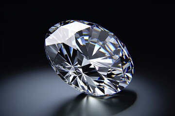 Beautiful 3D Rendered Shiny Diamond in Brilliant Cut on Black Background