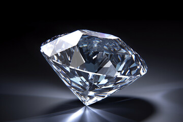 Beautiful 3D Rendered Shiny Diamond in Brilliant Cut on Black Background