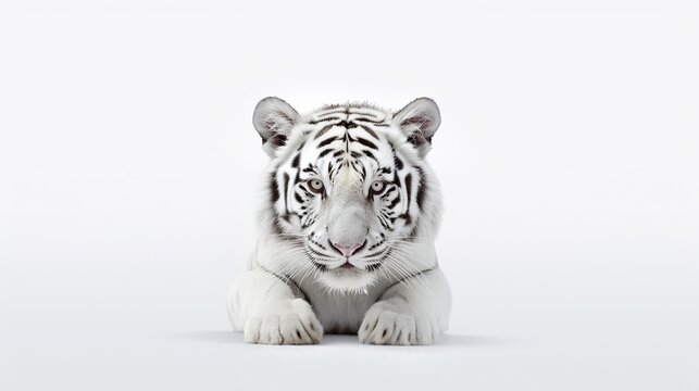 free photos Mighty white tiger white background.Generative AI