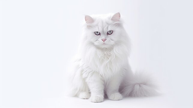 free photos cute white cat white background.Generative AI