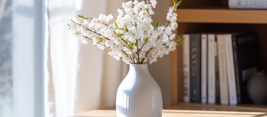 Ideas for decorating a room with a white vase on a wooden table and flowers.