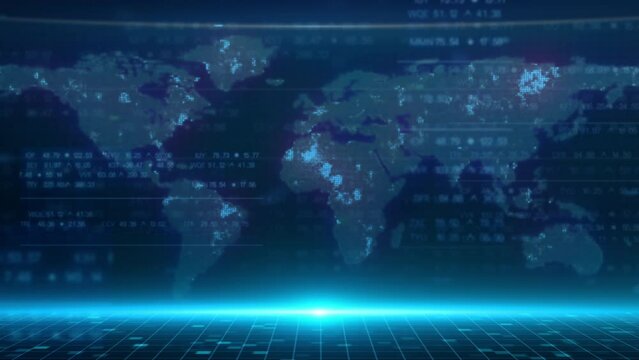 World map hologram technology Futuristic, Global communication concept, Digital technology, Business background, 4k Resolution.