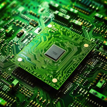 free photos single chip on circuit board with green appearance.AI generator