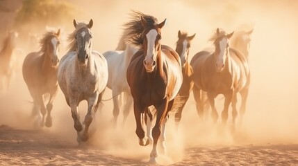 Horses run across the vast land - obrazy, fototapety, plakaty