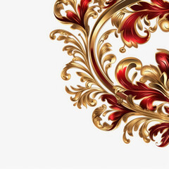 Fototapeta premium Crimson gold luxury decorative Filigree Elaborate on white Background, AI Generated