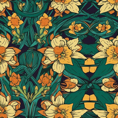 Daffodil deco colourful, vibrant tile AI Generated