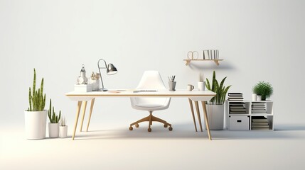free photos White stylish workplace in home office area with wooden chairs and table. Generative AI - Powered by Adobe