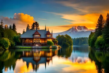 Fototapeta premium sunset over the lake