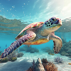 Fototapeta premium a turtle swimming looking for food