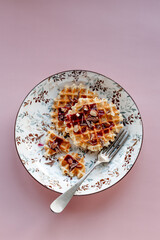 Waffles on a plate top view