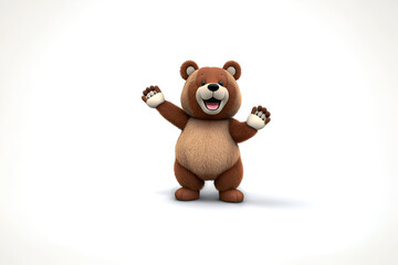 Obraz premium 3D animation character style happy bear standing on an isolated empty white background - Generative AI