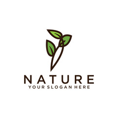 Green Nature Leaf Logo Design with Abstract Line Shape Vector logo