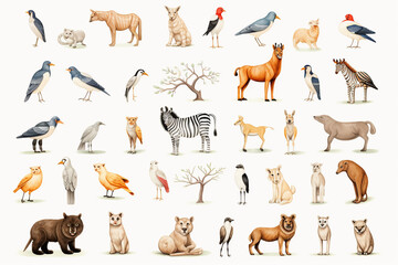 collection of vector animals white background