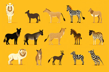 Obraz premium collection of vector animals yellow background