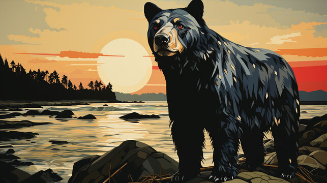 bear howling at the sea UHD wallpaper Stock Photographic Image