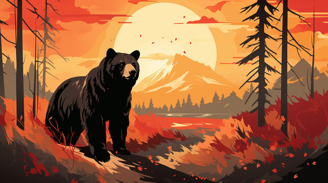 bear howling at sunset UHD wallpaper Stock Photographic Image