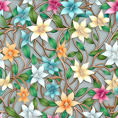 Delicate jasmine vines intertwined with geometric seamless pattern, AI Generated