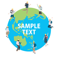 元気いっぱいの子どもたちと地球のイラスト