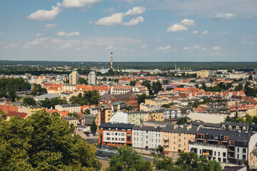 Bydgoszcz. Aerial View of City Center of Bydgoszcz near Brda River. The largest city in the Kuyavian-Pomeranian Voivodeship. Poland. Europe. Architecture  - obrazy, fototapety, plakaty