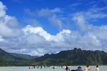山とビーチ、そして全てを包む青空