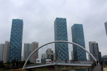 Seoul – April 17, 2016:  Songdo Central Park is a public park in the Songdo district of Incheon, South Korea. The park is the centerpiece of Songdo IBD's green space plan, inspired by New York City's 