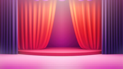 3D illustration stage with curtains cartoon style.