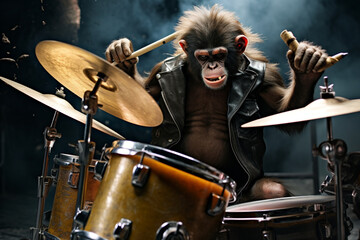 Obraz na płótnie Canvas cool monkey playing drums
