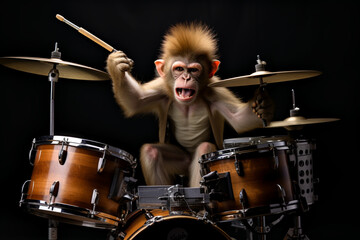 Fototapeta na wymiar cool monkey playing drums