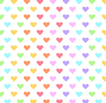 Love Heart Shape Seamless Pattern Rainbow Color Background. Heart Pattern Design For Wallpaper, Poster, Cover, Wrapping, Fabric, Backdrop, Background. 