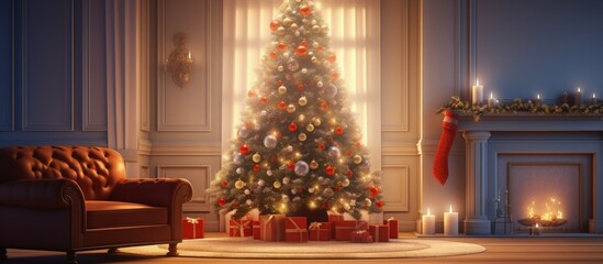 Fototapeta na wymiar image of a tree decorated for Christmas inside a room.