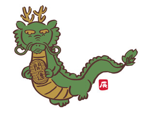 小判を持っている龍のイラスト