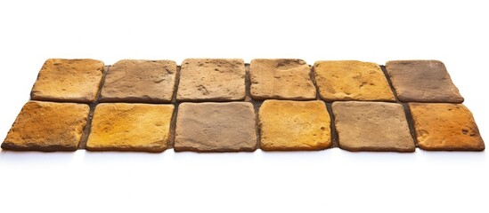 Mustard Square Road with Stone Tiles, Isolated on White, Horizontal View
