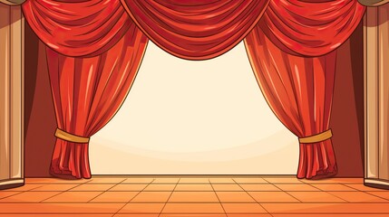 Hand drawn illustration theater stage with curtains.
