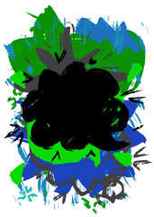 Blue, black and green graffiti speech bubble. Abstract modern Messaging sign street art decoration, performed in urban painting style.