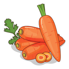 Cartoon Vegetables of Four Whole Carrots with Slice Carrots
