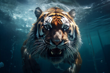 tiger swimming in under water, create using generative AI tools